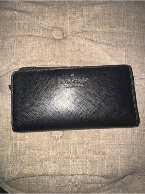Kate Spade Black Saffiano Leather Zip-Around Wallet with Gold Hardware